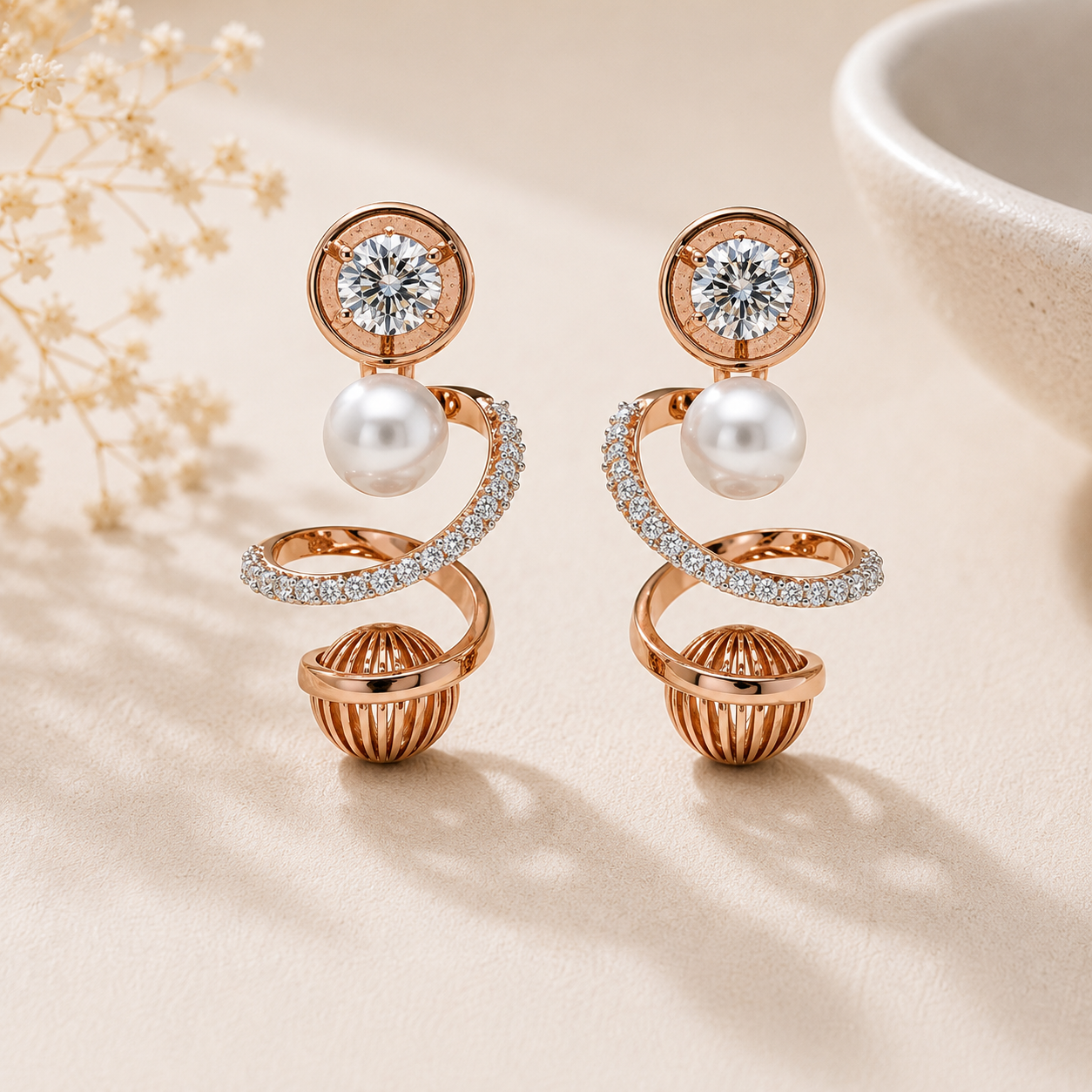 Rosé Pearl Spiral Luxe Earrings
