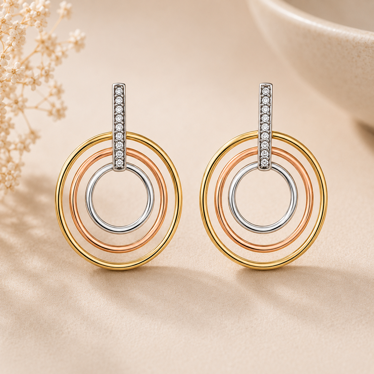 Trinity Halo Dual Tone Earrings