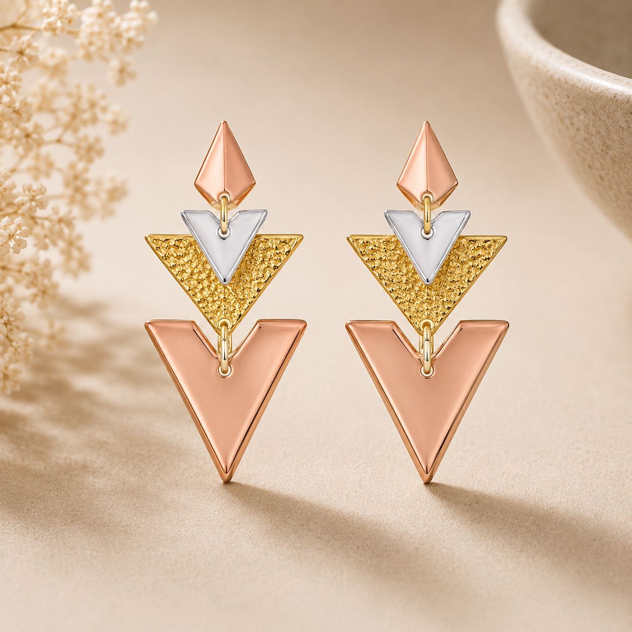 Auric Arrow Tri-Tone Statement Earrings