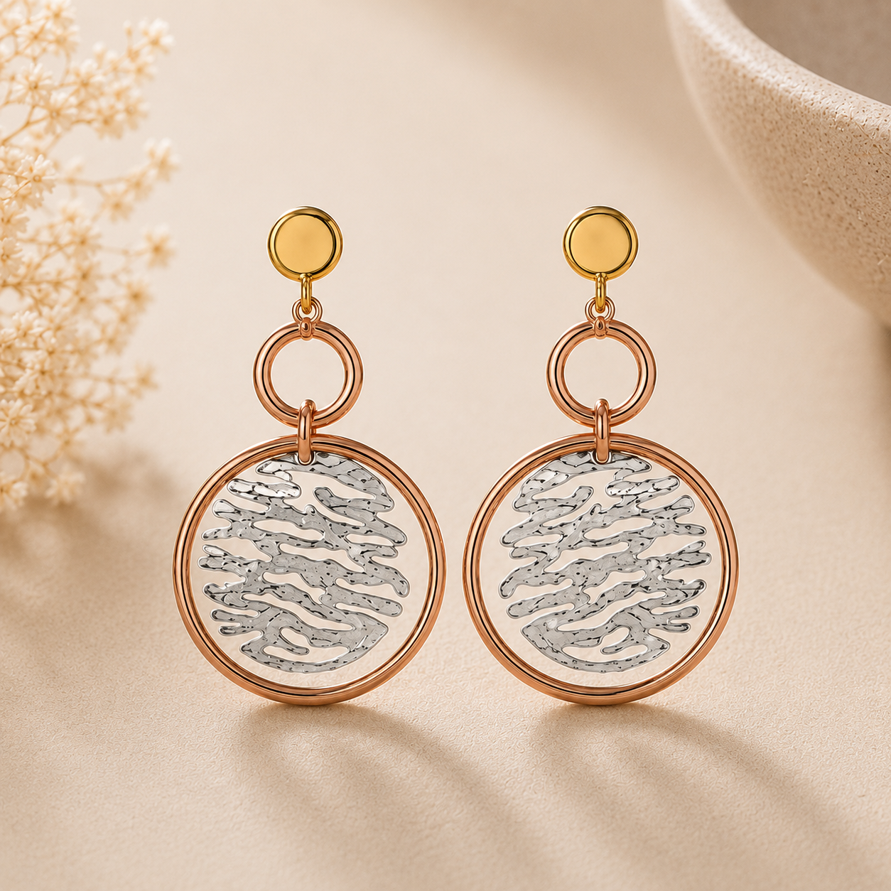 Rose Aura Textured Disc Earrings