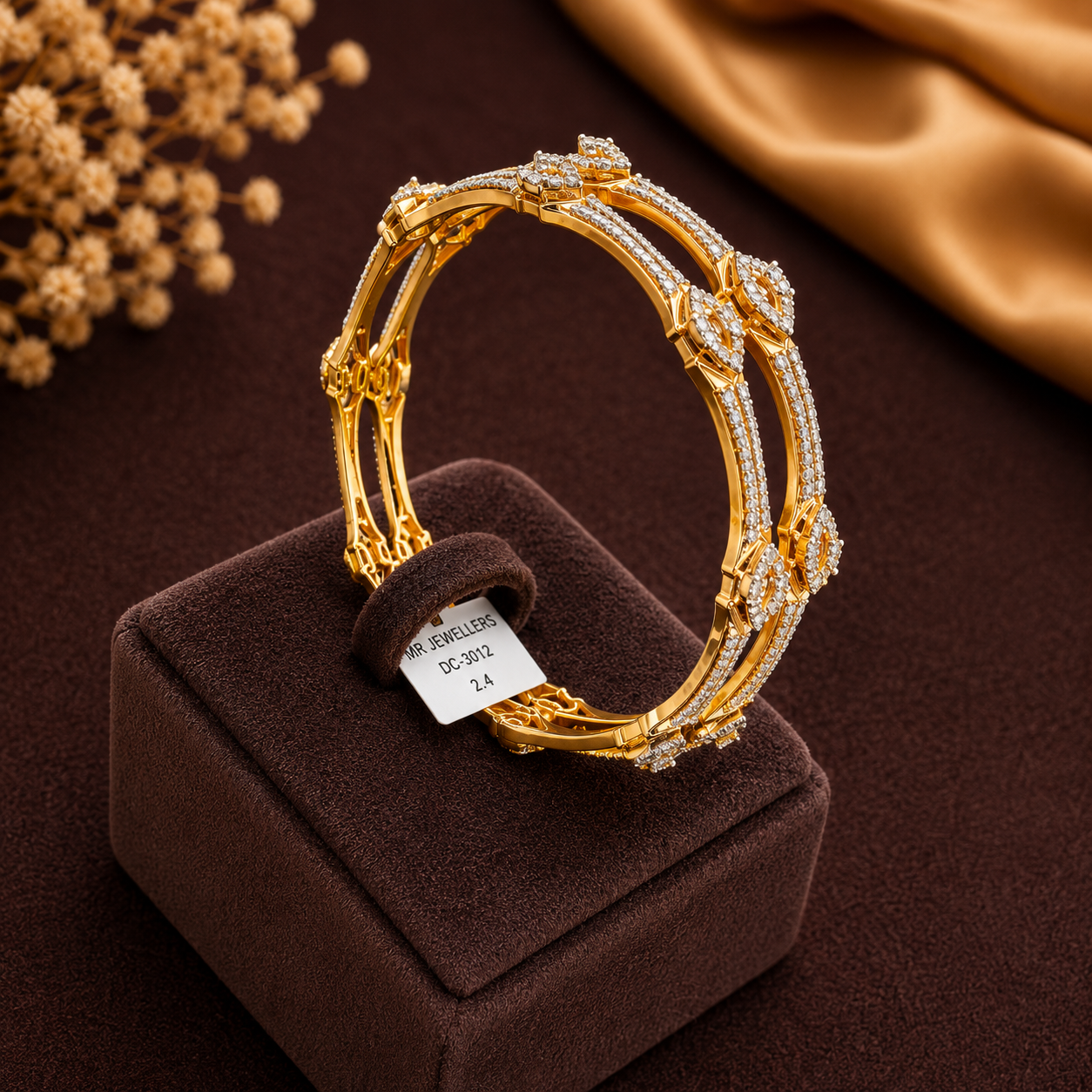 Elegant Gold & Diamond-Accented Bangle