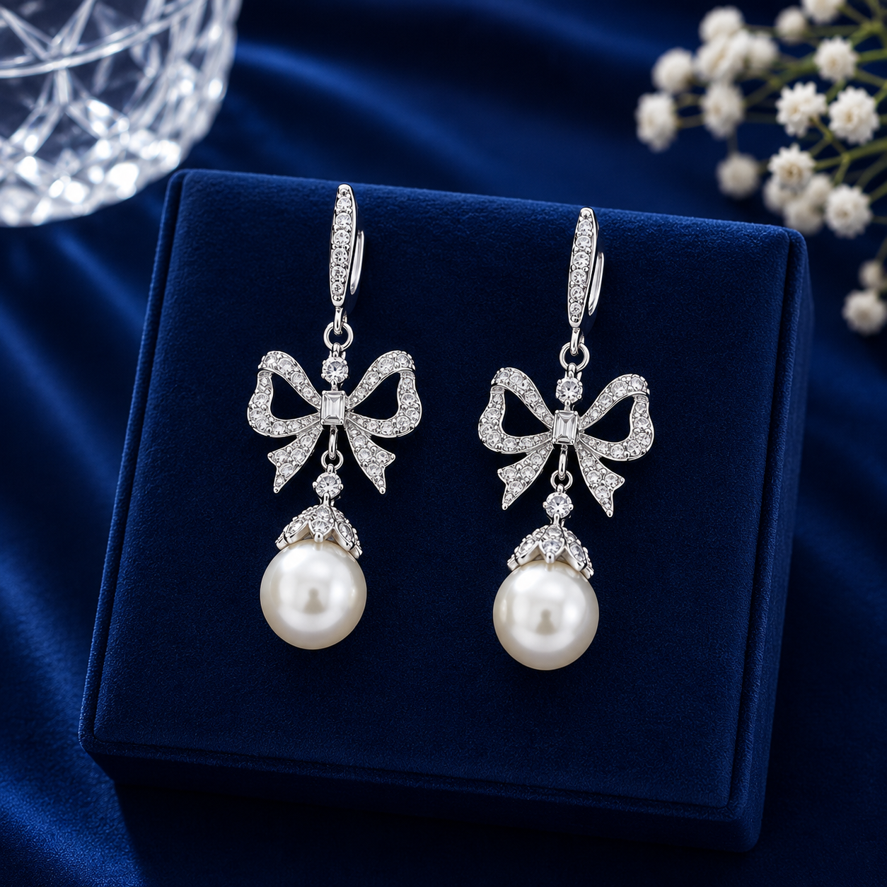 Pearl Bow Luxe Drop Earrings
