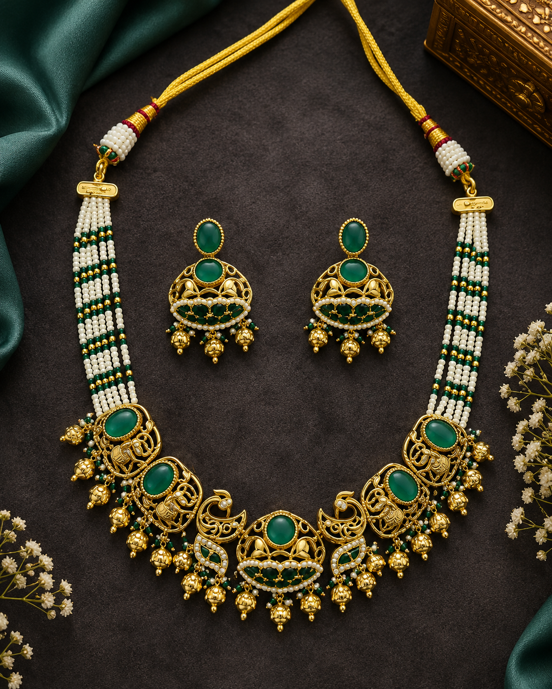 Gold Emerald Maharani Luxe Necklace Set