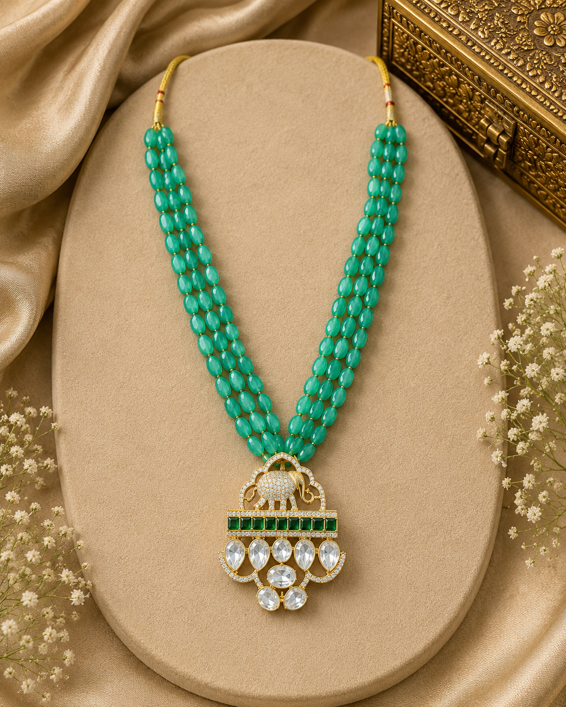 Gold Emerald Rajwadi Luxe Pendant Necklace