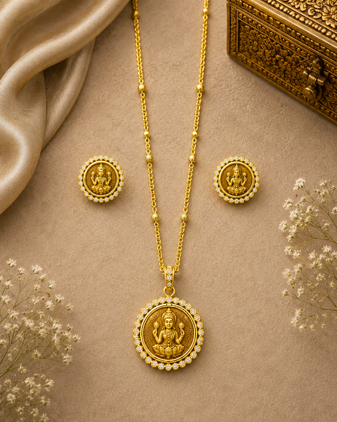 Gold Lakshmi Temple Luxe Pendant Set