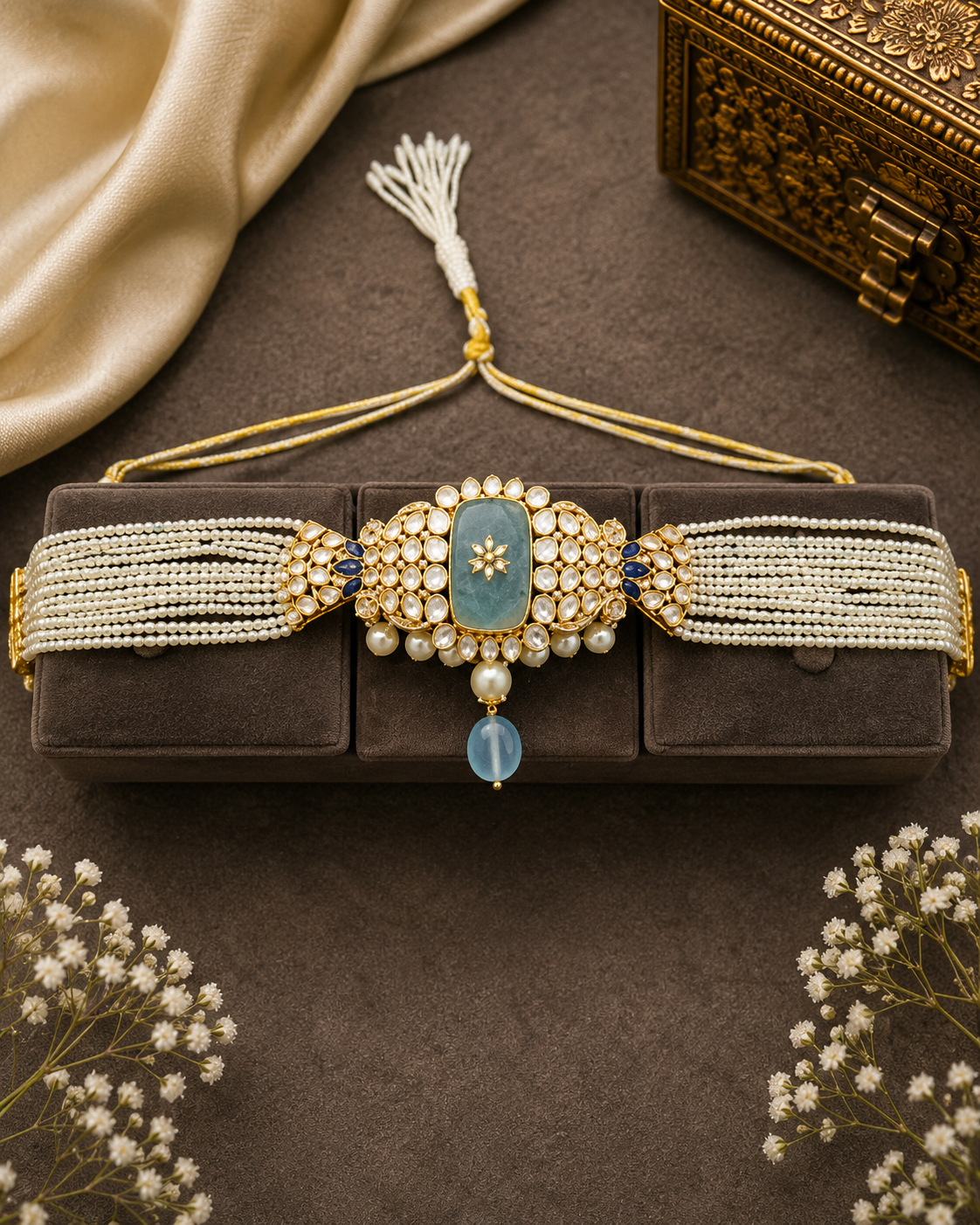 Gold Pearl Rajwadi Kundan Choker