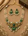 Gold Emerald Rajwadi Bridal Necklace Set