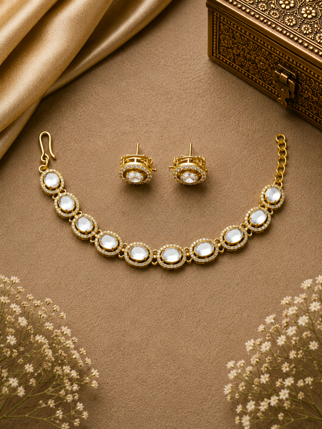 Gold Polki Crystal Luxe Bracelet Set