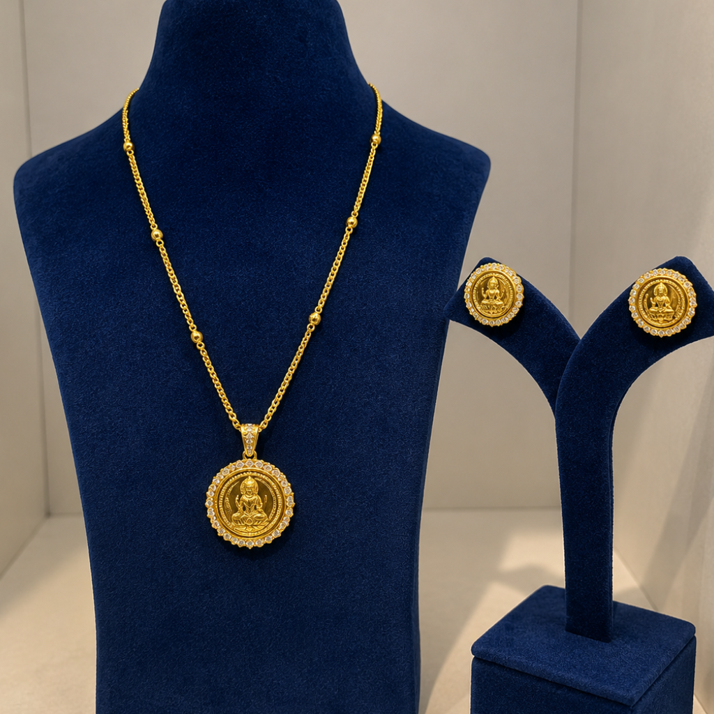 92.5 sliver Gold Lakshmi Coin Pendant Necklace Set