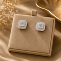 Silver Halo Square Stud Earrings for Women