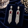 Silver Ruby Geometric Tassel Drop Earrings for Women
