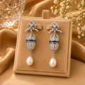Silver Pearl Drop Designer Earrings for Women