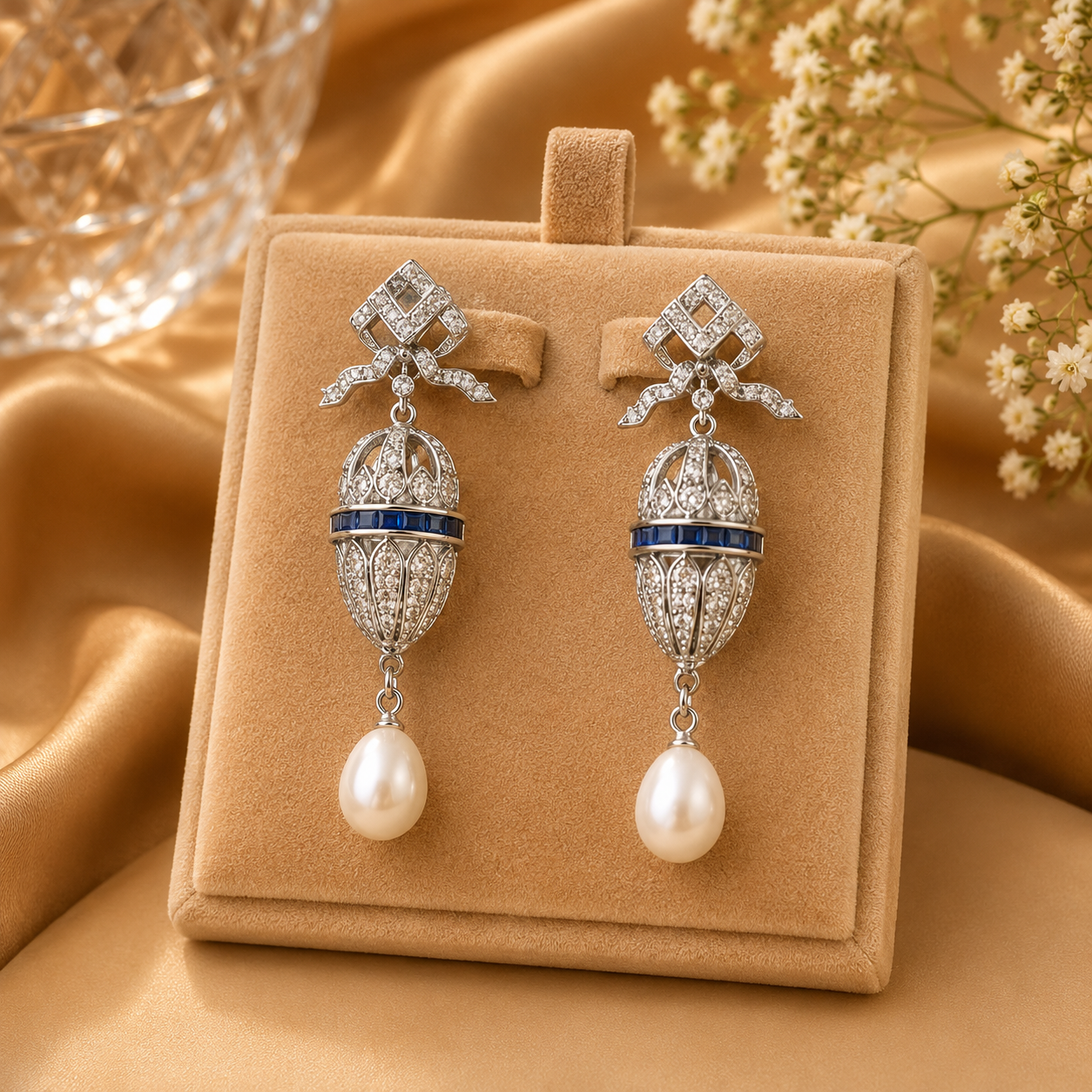 Silver Pearl Drop Designer Earrings for Women