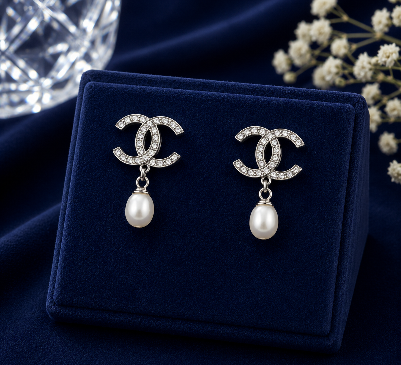 Silver Pearl Designer Drop Earrings for Women