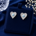 Silver Evil Eye Heart Stud Earrings for Women