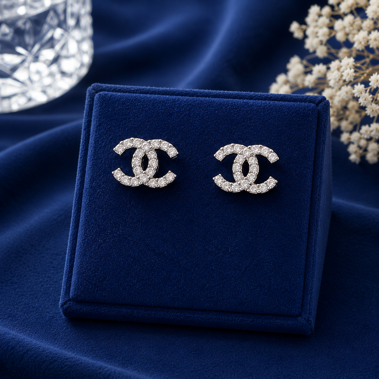 Silver Crystal Designer Stud Earrings for Women