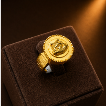 Royal Tiger Crest Gold Signet Ring