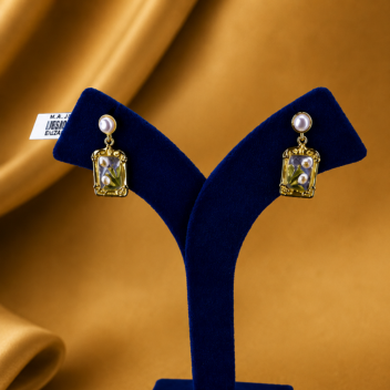 92.5 sliver Golden Pearl Frame Drop Earrings