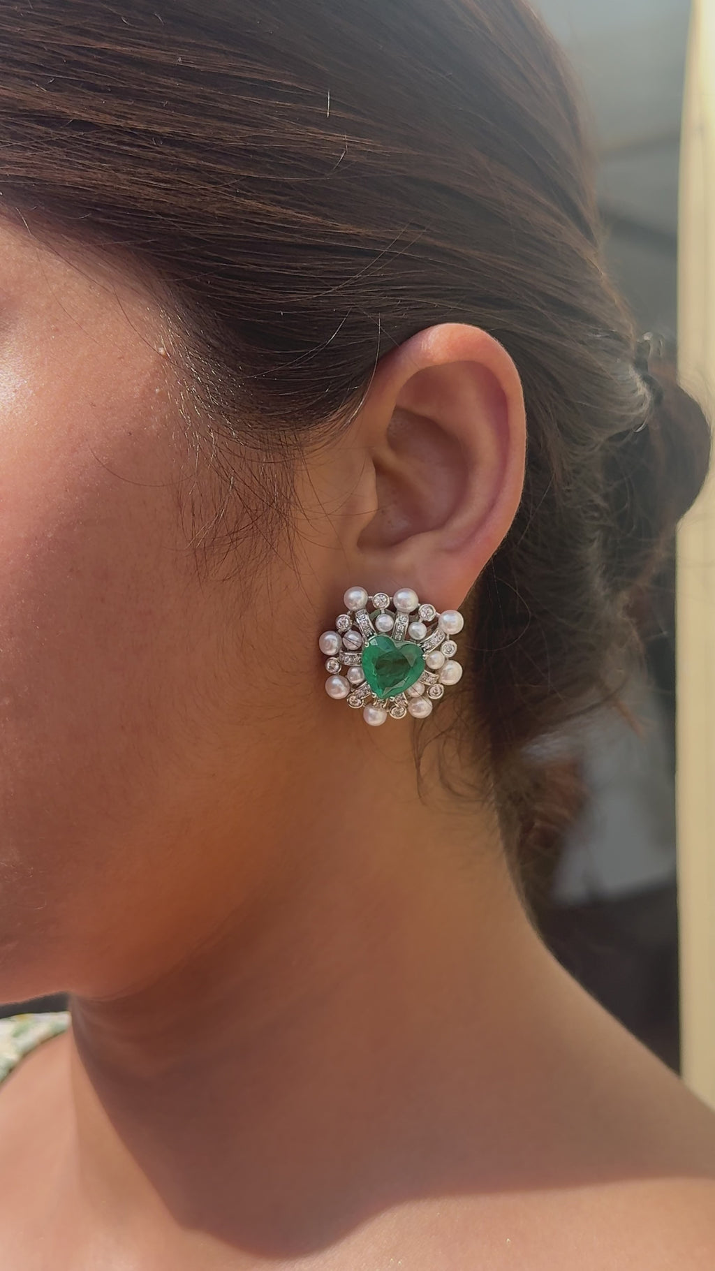 92.5 sliver emerald heart pearl earrings
