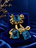 Gold Blue Crystal Statement Brooch