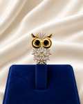 Gold Crystal Owl Brooch Pin