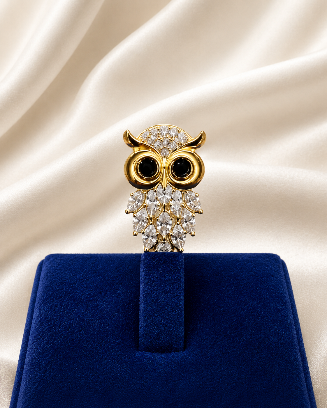 Gold Crystal Owl Brooch Pin
