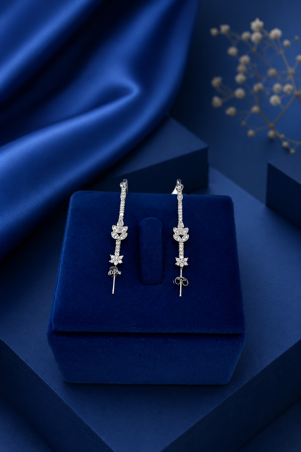 Silver Floral Drop Earrings