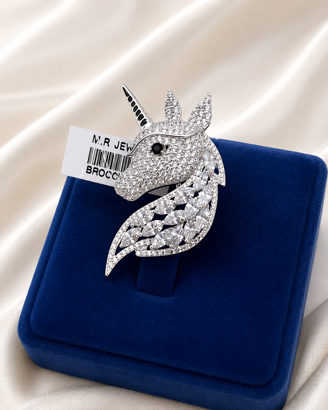 Silver Crystal Unicorn Brooch Pin