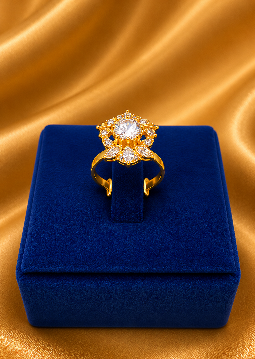 Gold Floral Crystal Ring