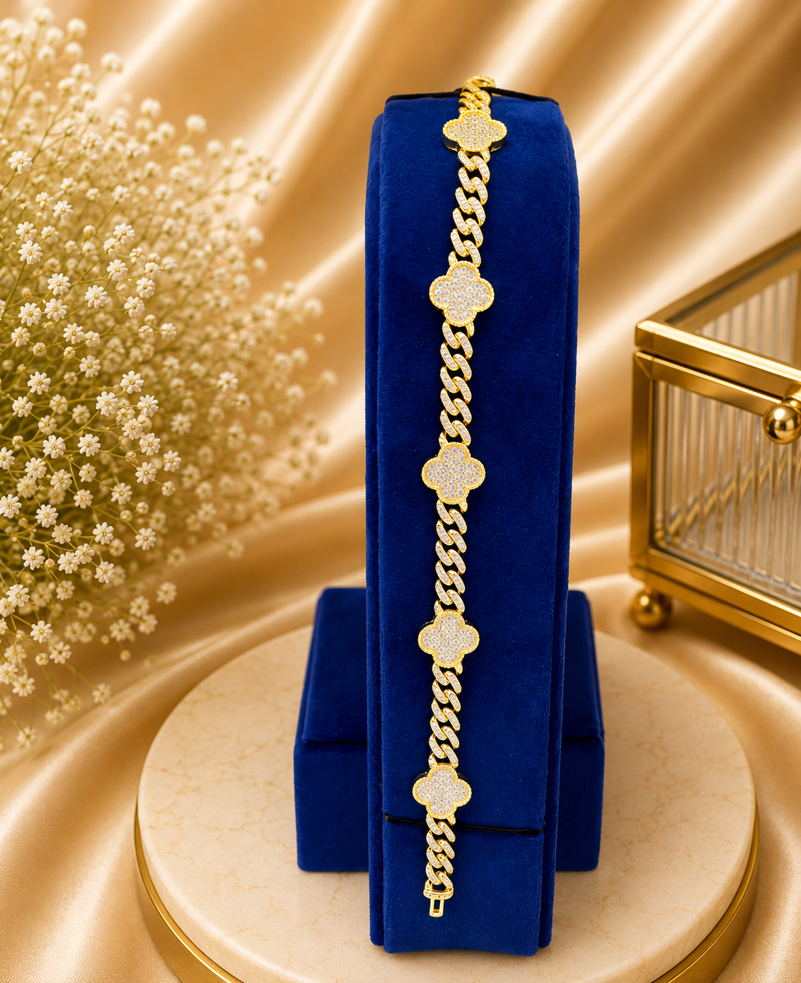 Gold Clover Cuban Link Bracelet
